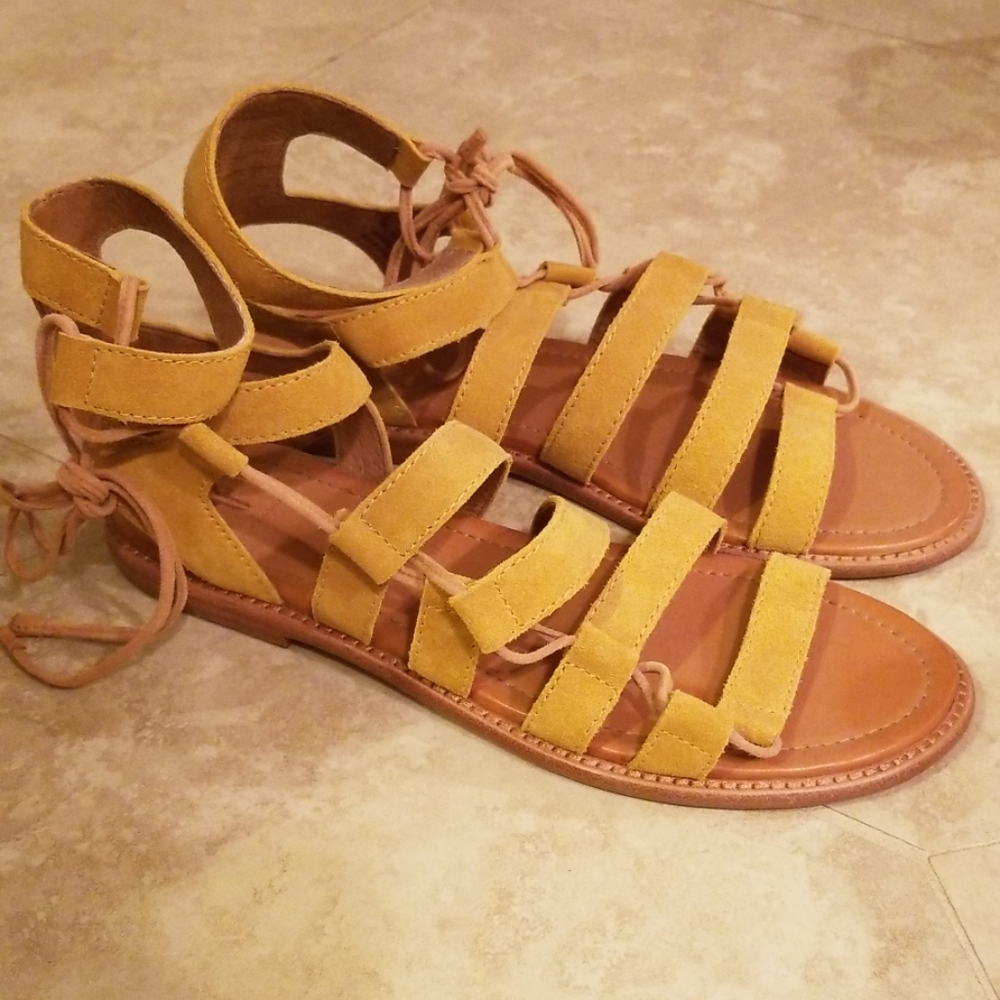 Frye Strappy Yellow Suede Leather Sandals